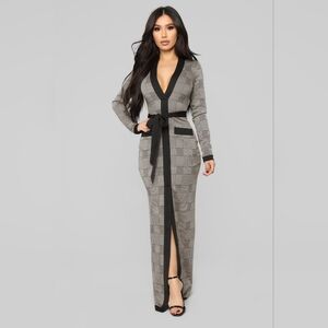 Fashion Nova Plaid Maxi Dress with Black Trim